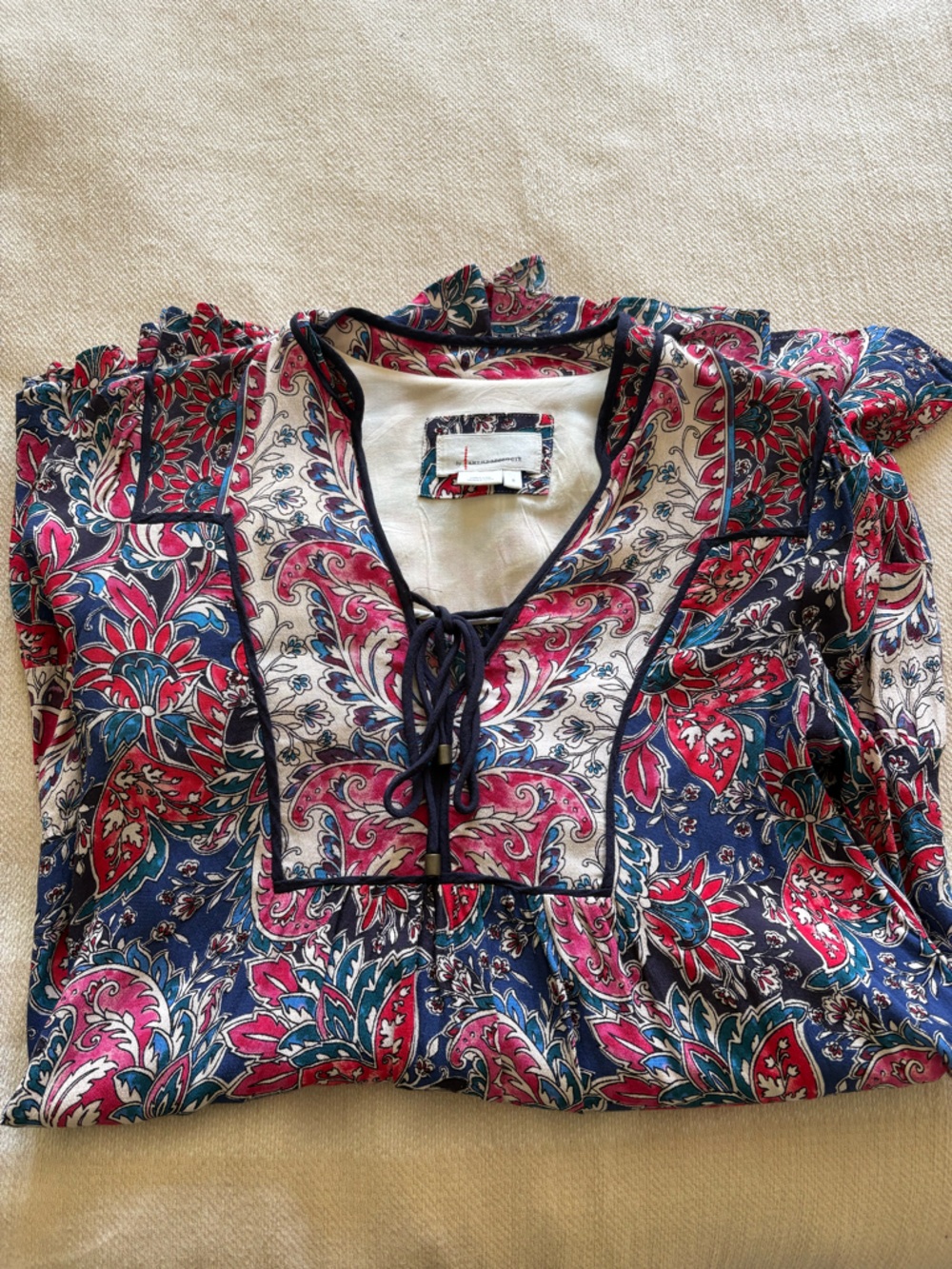 Anthropologie Paisley Floral Ruffle Dress in Navy, Pink, Teal